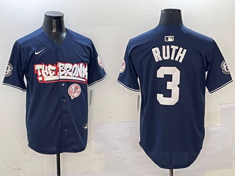 Men New York Yankees 3 Ruth Drak Blue four generations Joint Name 2025 Nike MLB Jersey style 6